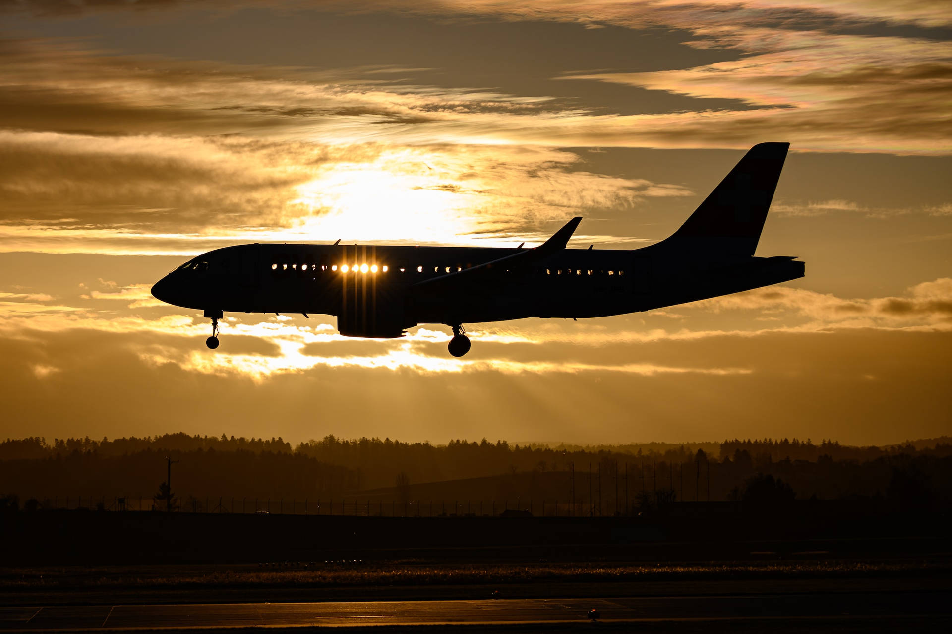 Aviation Airplane Silhouette And Sunset Wallpaper