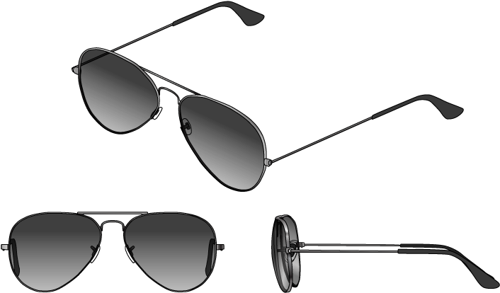 Aviator Sunglasses Three Views PNG