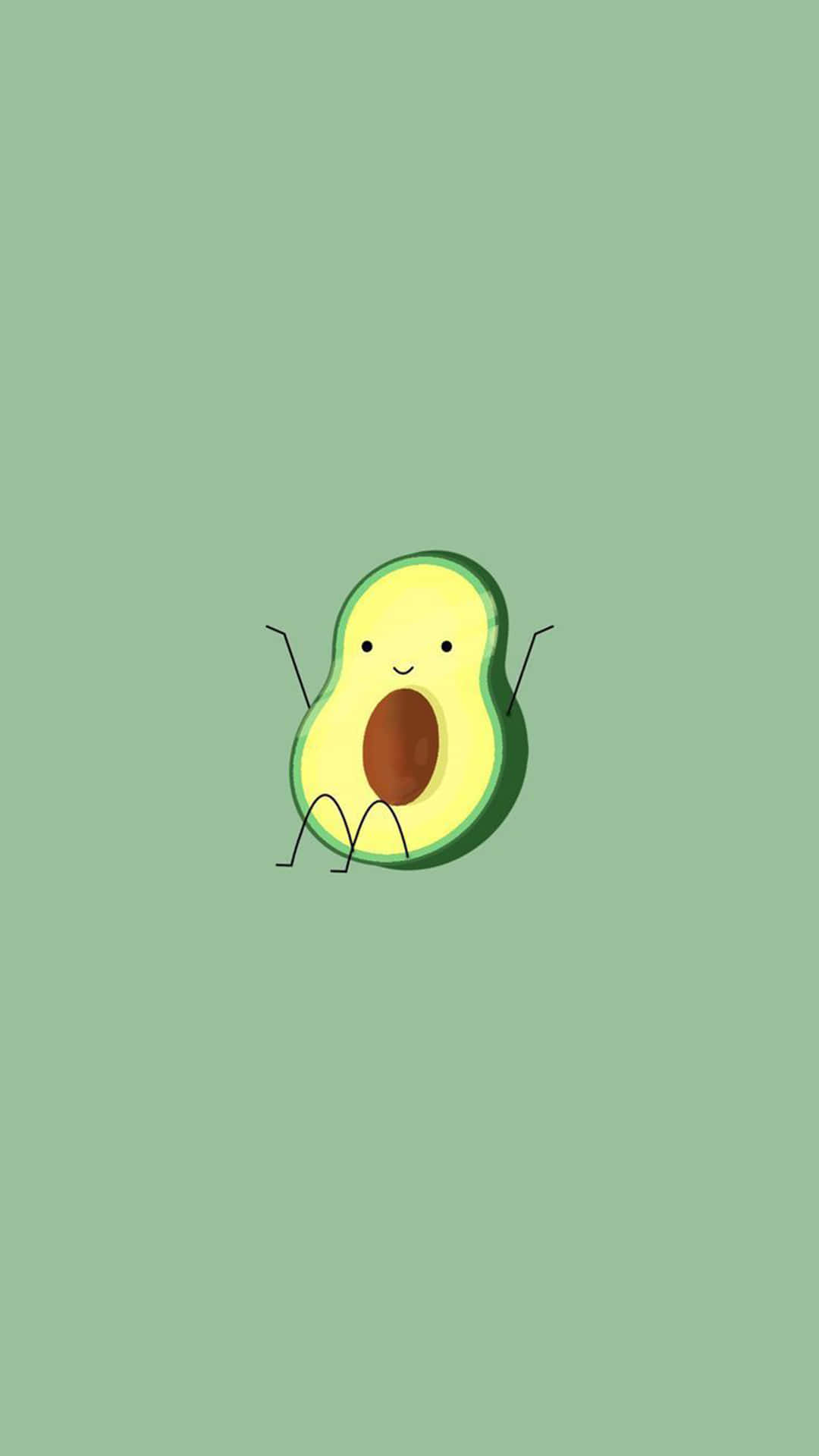 A Cute Avocado With Eyes Open On A Green Background Wallpaper