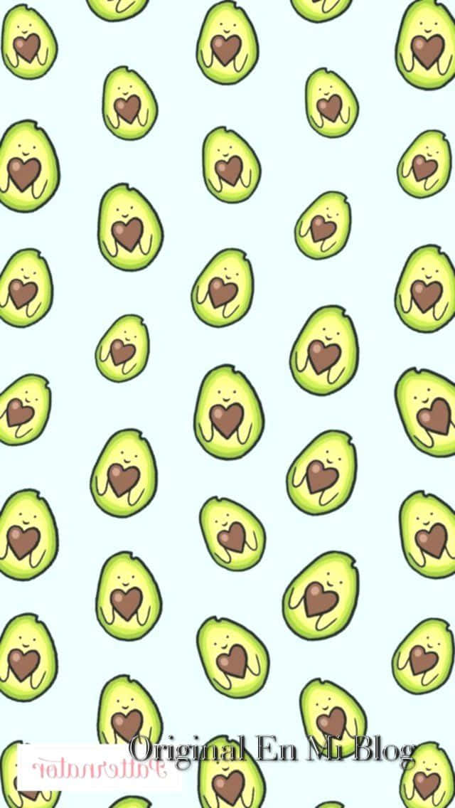 Avocados And Hearts On A Blue Background Wallpaper