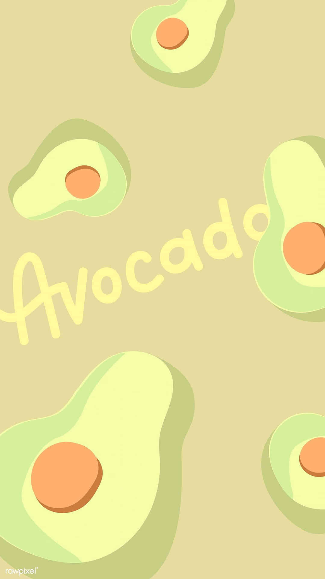 Avocados på en beig baggrund med ordet avocado skrevet i et pænt skrift Wallpaper