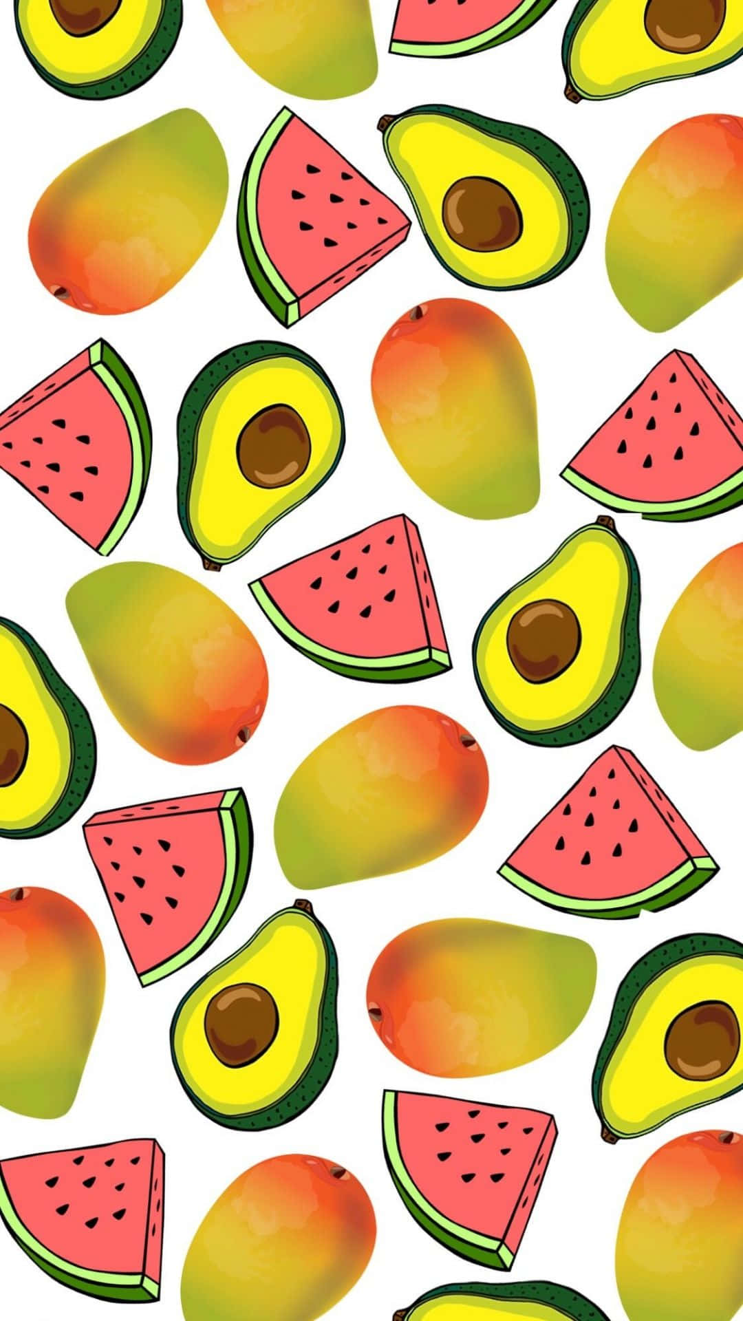 Mango, Watermelon, And Avocado Iphone Wallpaper