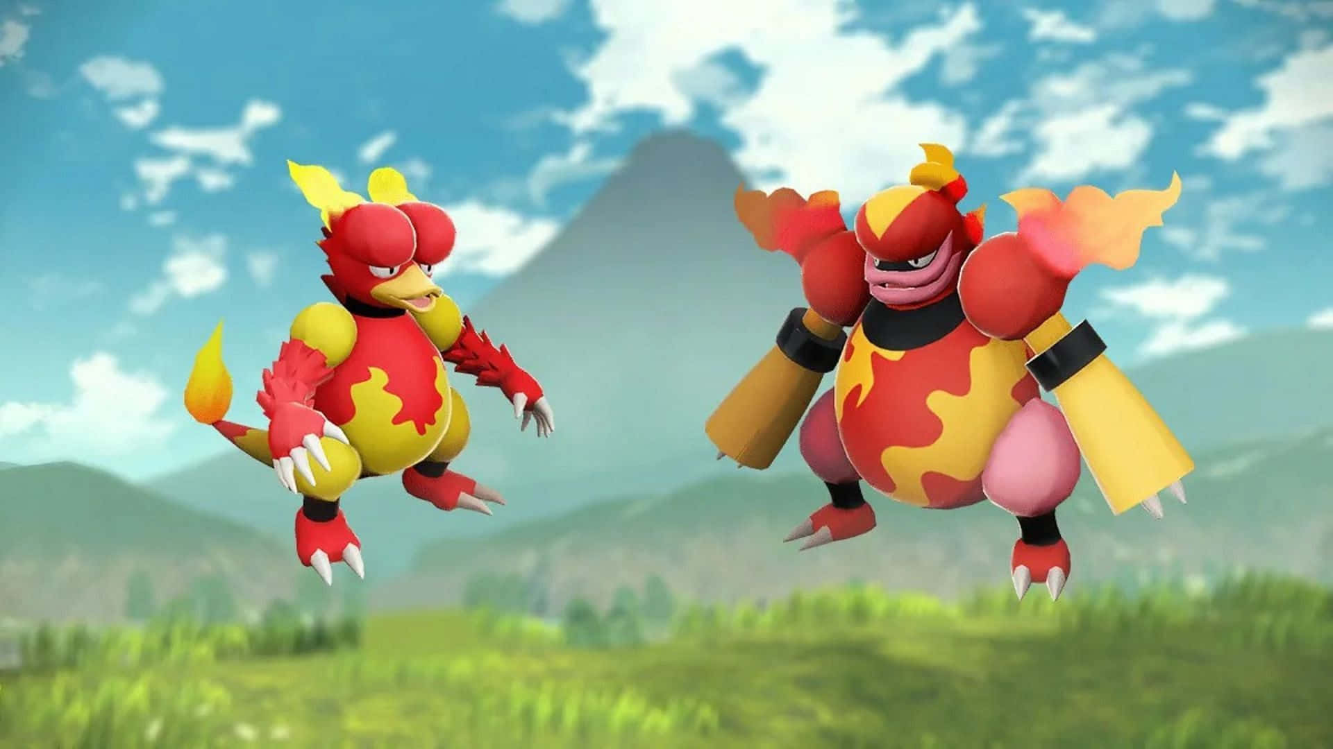 Awe-inspiring Display Of Magmar And Magmortar In Battle Wallpaper