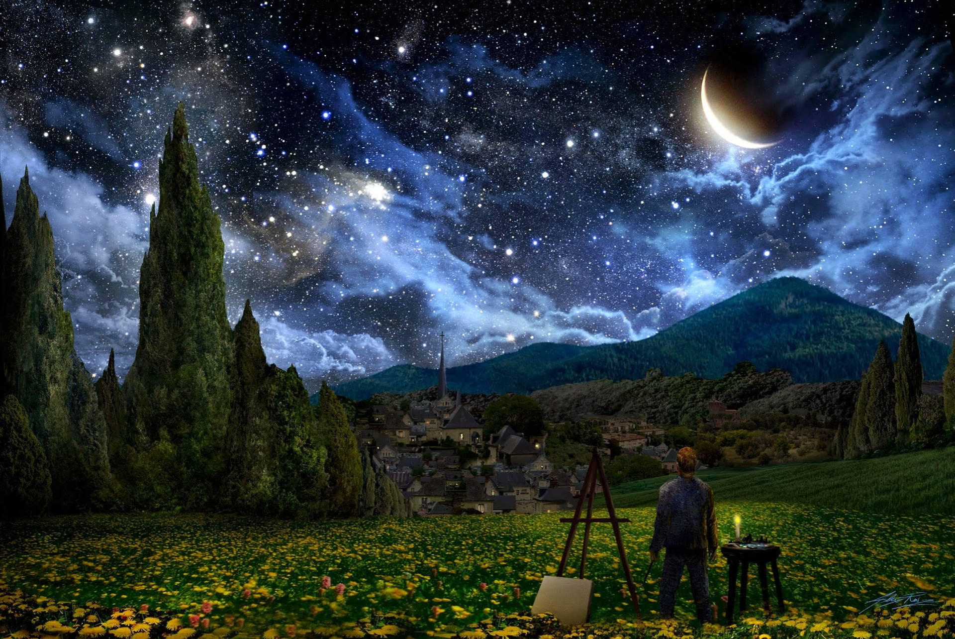 Download Awe Inspiring Vincent Van Gogh Starry Night Wallpaper | Wallpapers .com