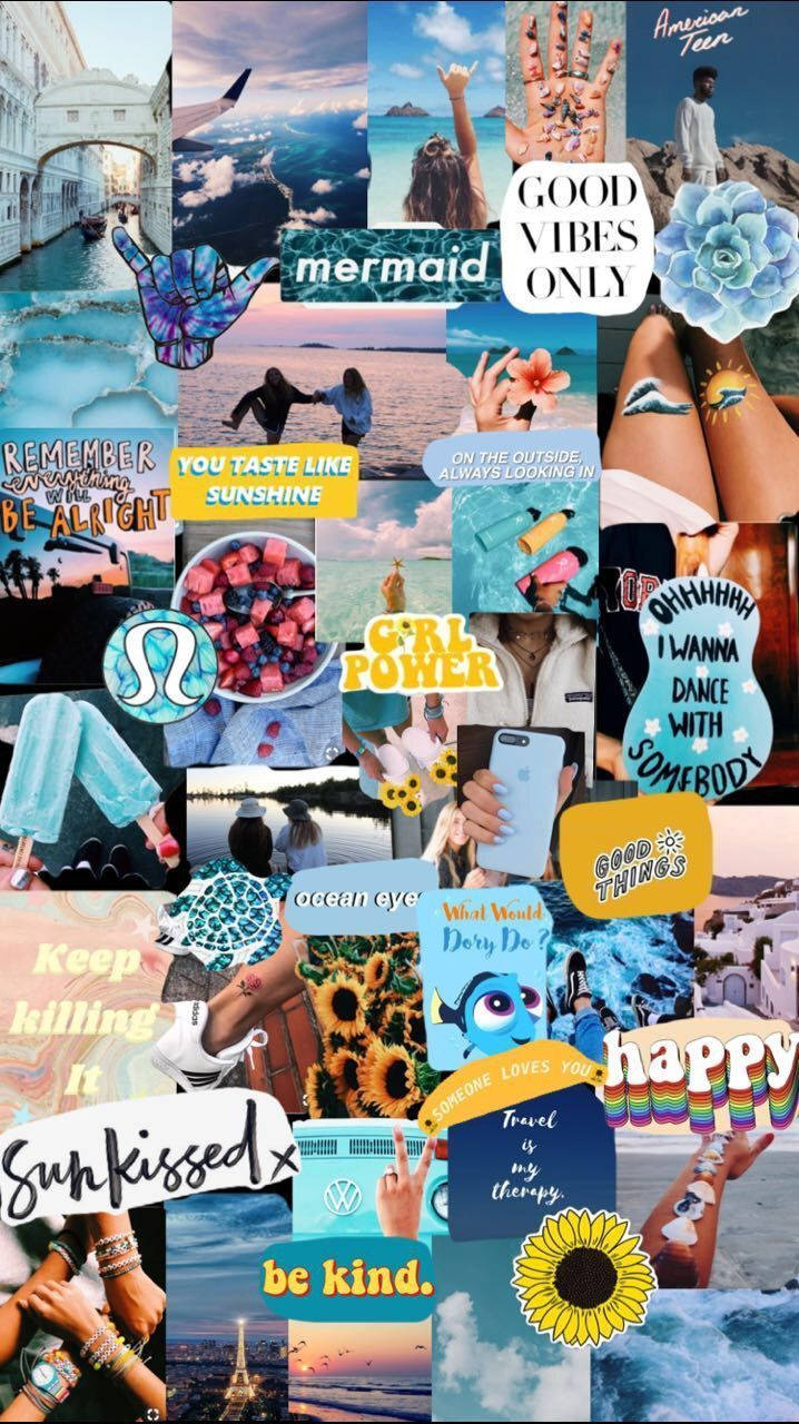 Awesome Blue-themed Summer Collage Wallpaper