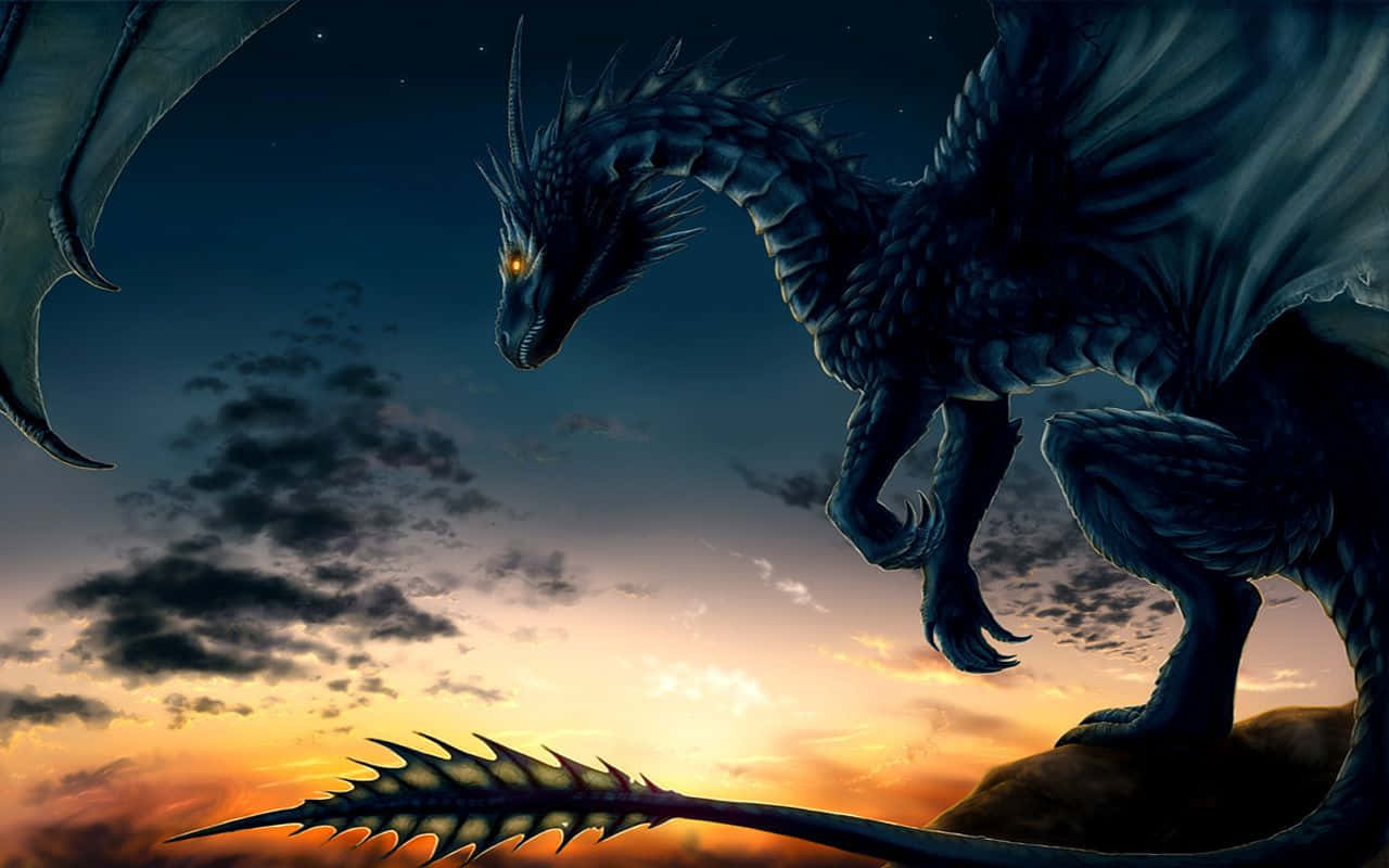 Awesome Cool Dragon Sunset Sky Wallpaper