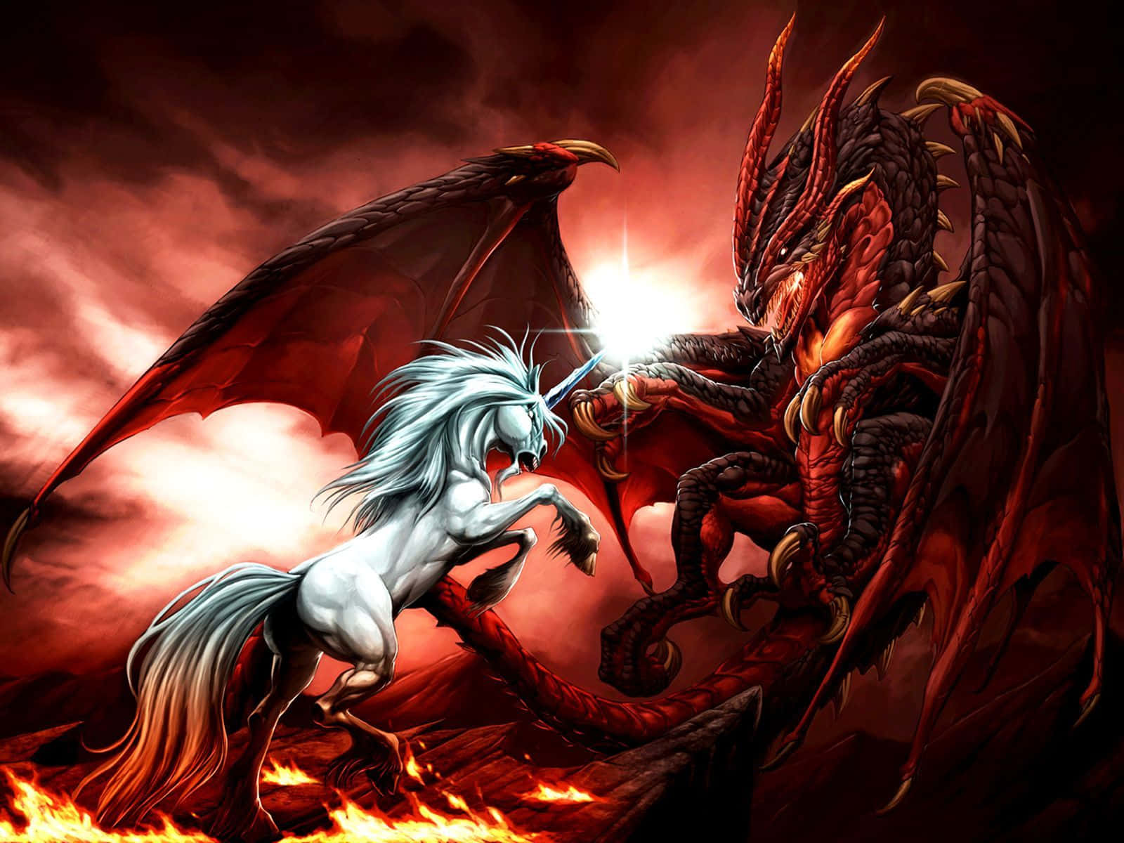 Awesome Cool Dragon And Unicorn Wallpaper