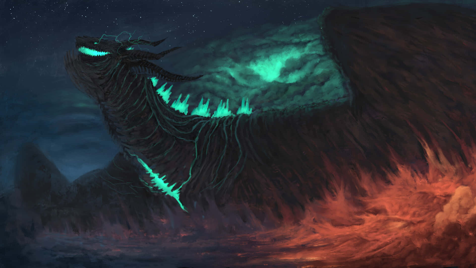 En awesome dragon, der afslører sin tilstedeværelse. Wallpaper