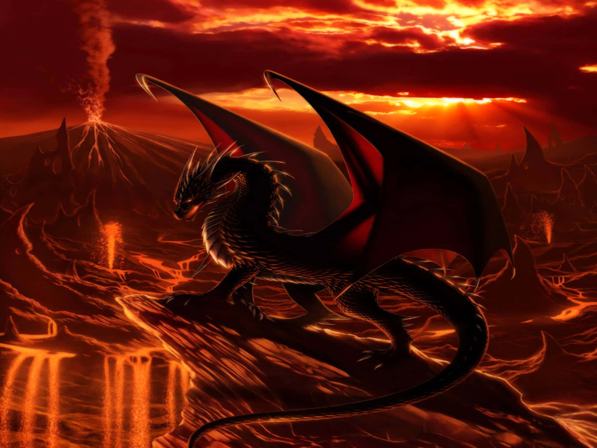 "Look at this awesome dragon as it soars with wings of fire!" Wallpaper