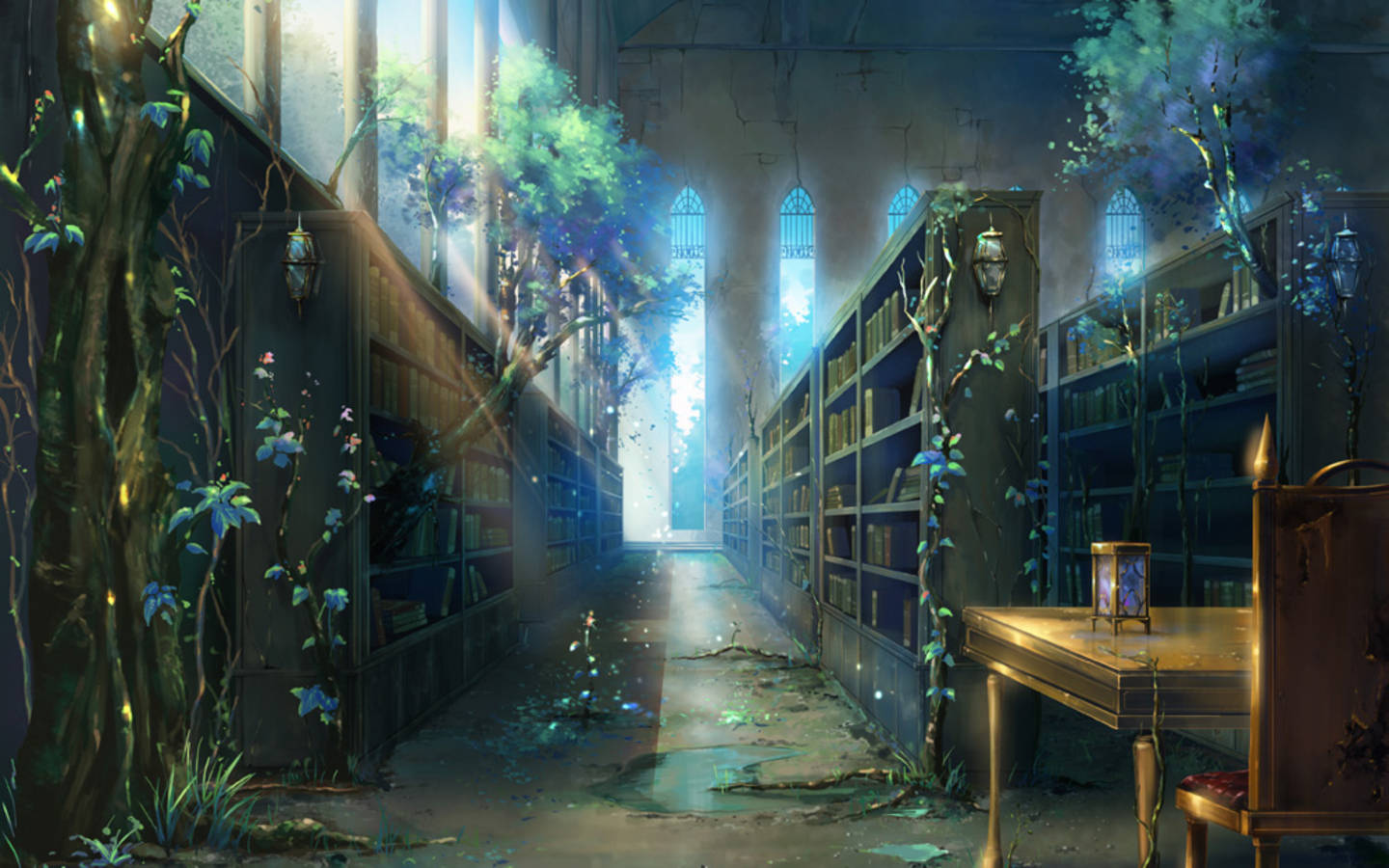 Awesome Enchanted And Abandoned Library Wallpaper
