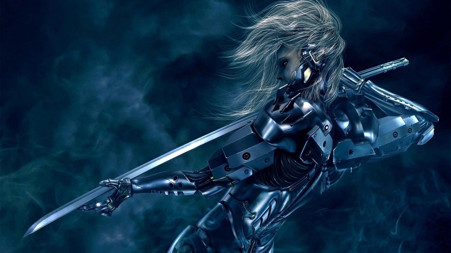A Woman In A Metal Suit Holding A Sword Wallpaper