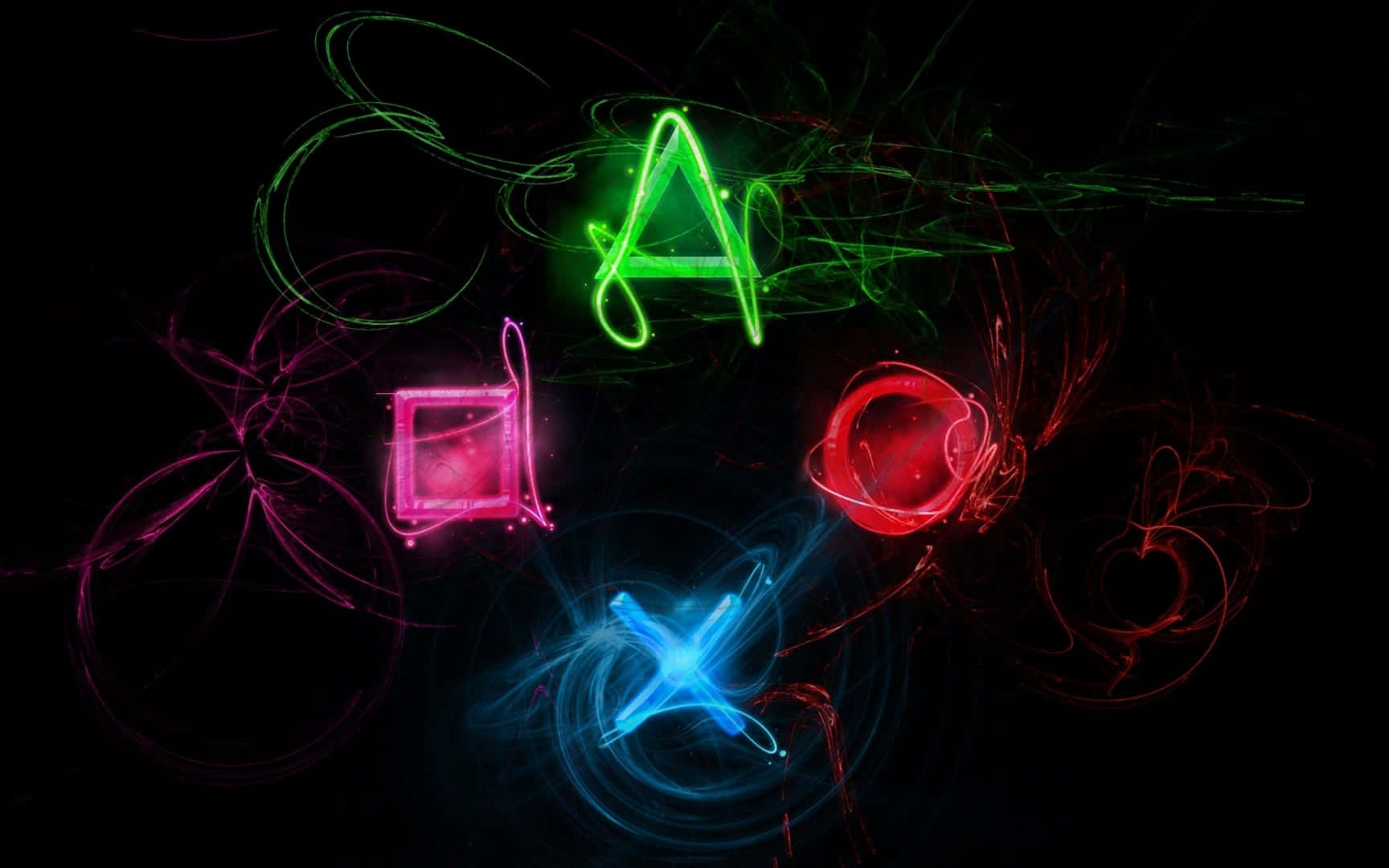 A Black Background With Colorful Smoke And Playstation Symbols Wallpaper