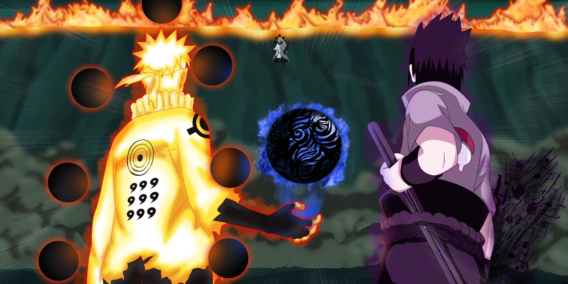 Awesome Naruto And Sasuke Fighting Together Background