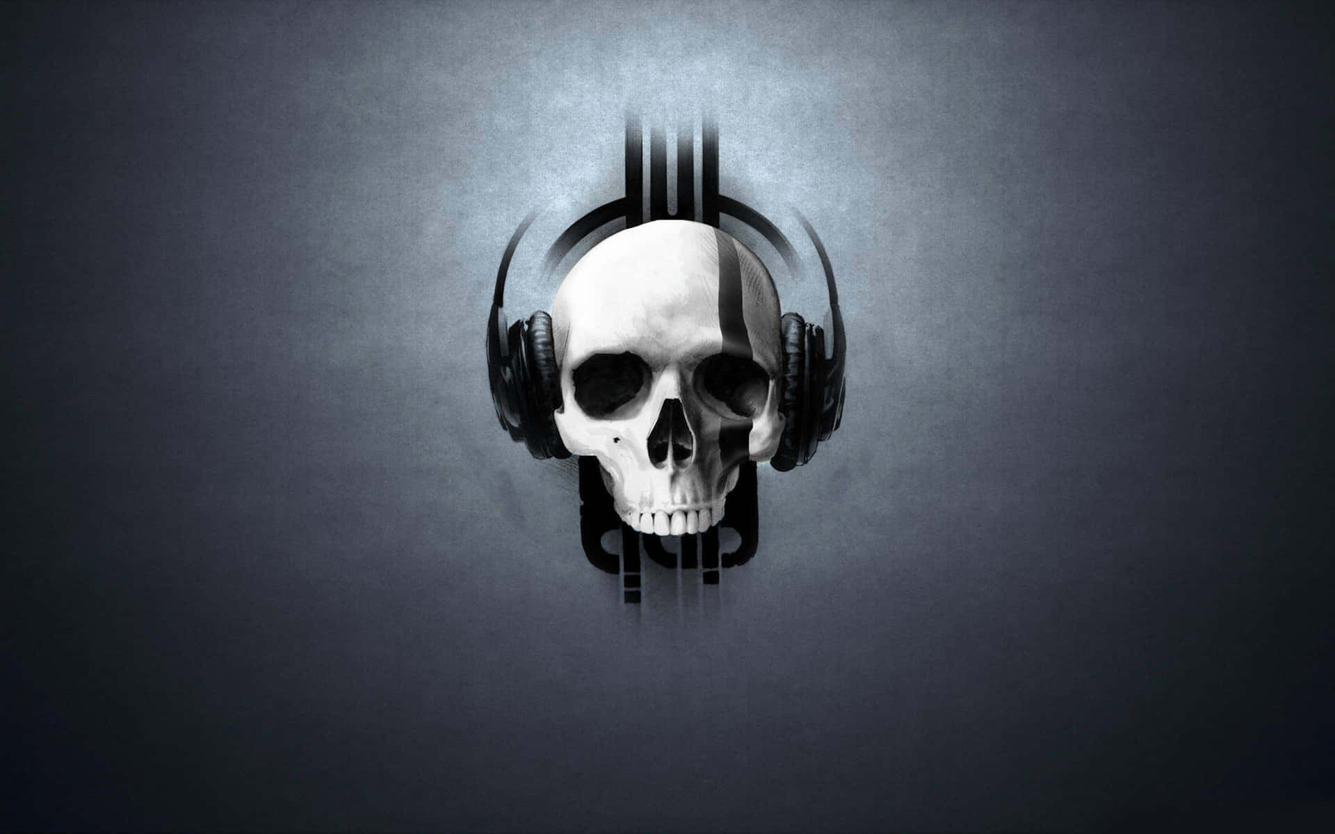 Skull With Headphones On A Dark Background Wallpaper