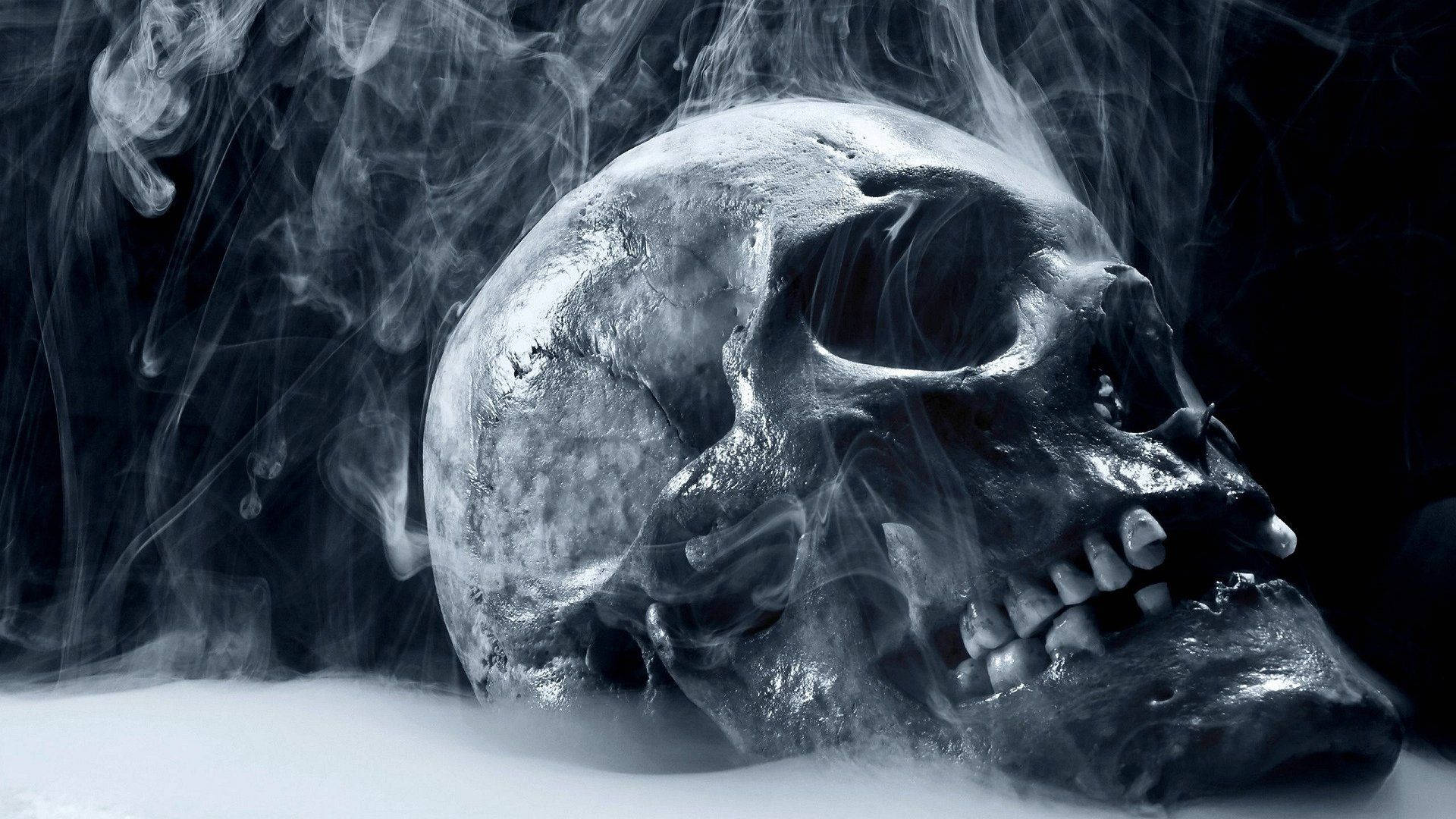 Awesome Smoking Necro Skull Wallpaper