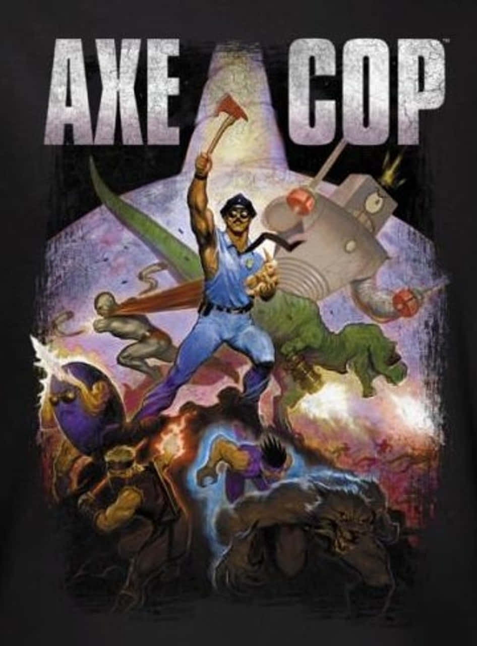Axe Cop With Dinosaur Soldier In Action Wallpaper