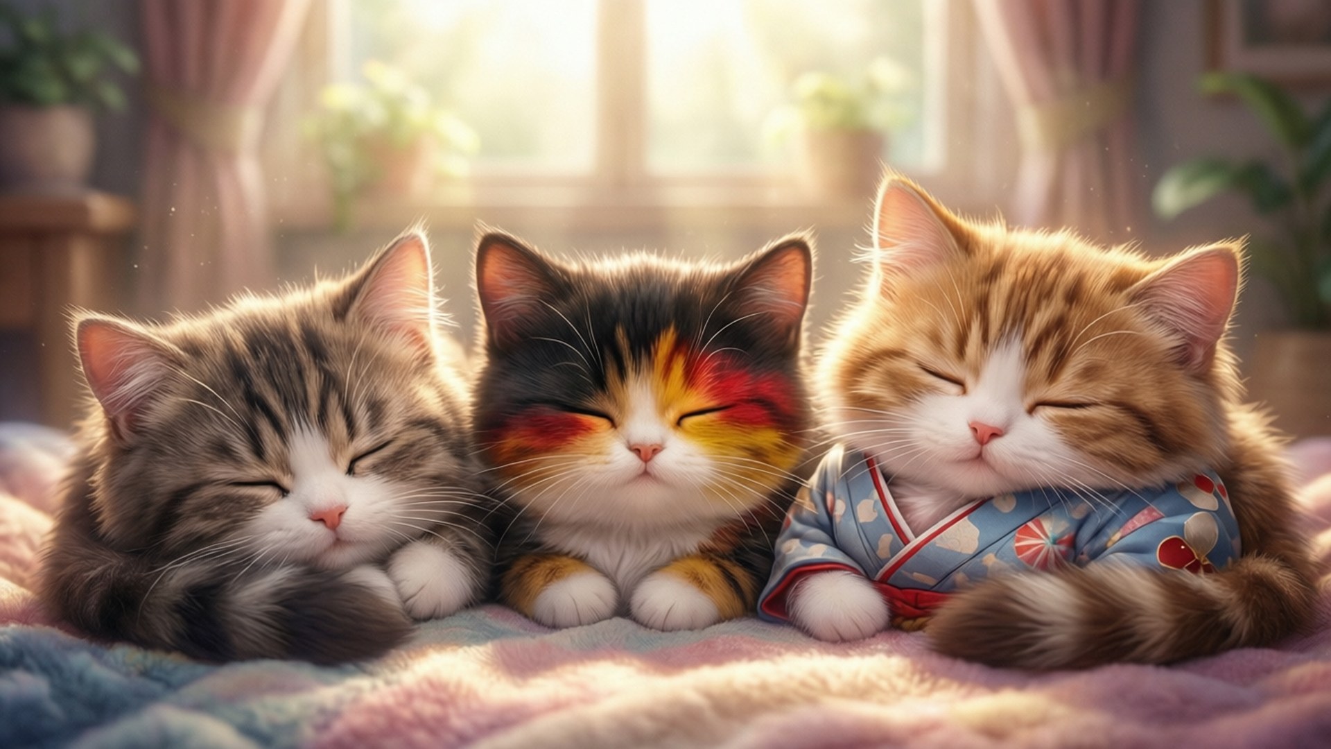 Chibi cat versions of Hetalia Axis Powers sleeping, cute wallpaper