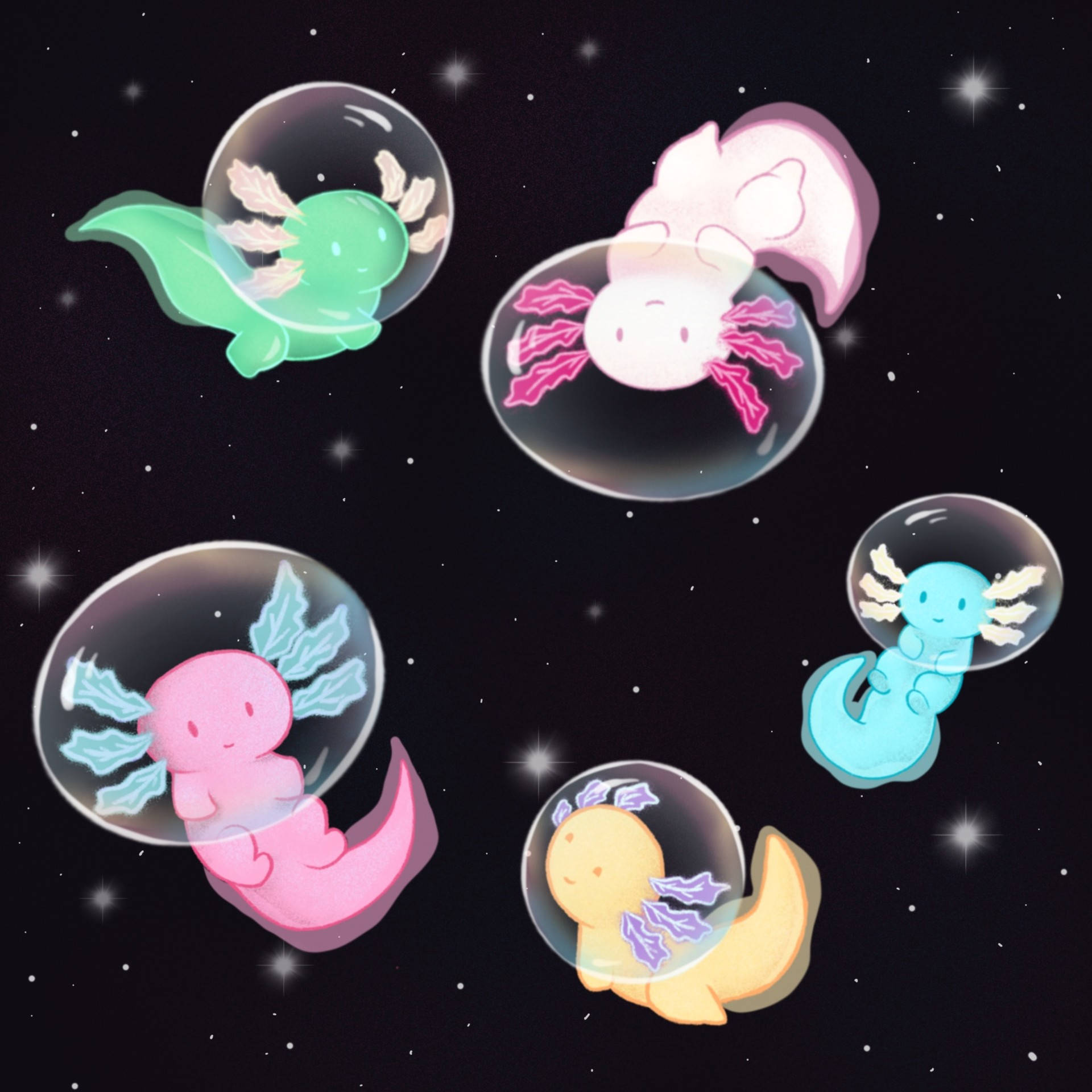 Axolotls In Space Wallpaper