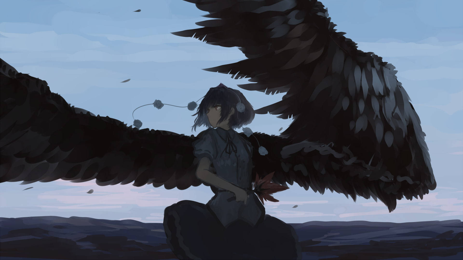 Aya Shameimaru Black Angel Wings Wallpaper