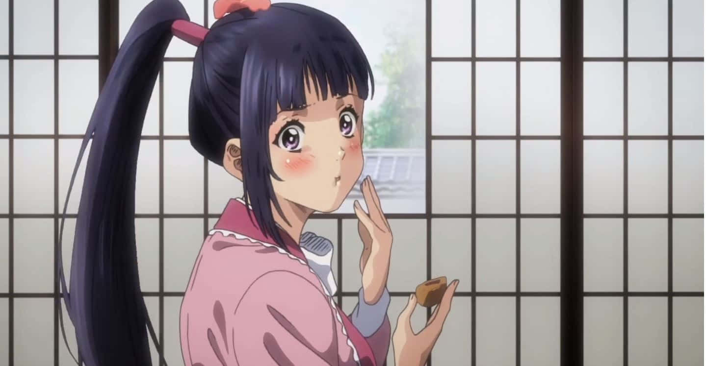 Ayame Yomogawa Anime Character Eating Wallpaper