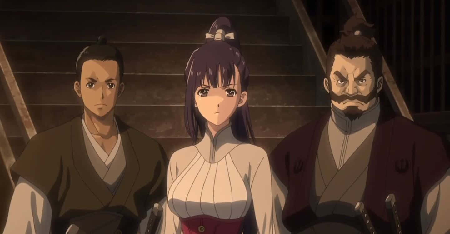 Ayame_ Yomogawa_ With_ Bodyguards_ Anime_ Scene Wallpaper