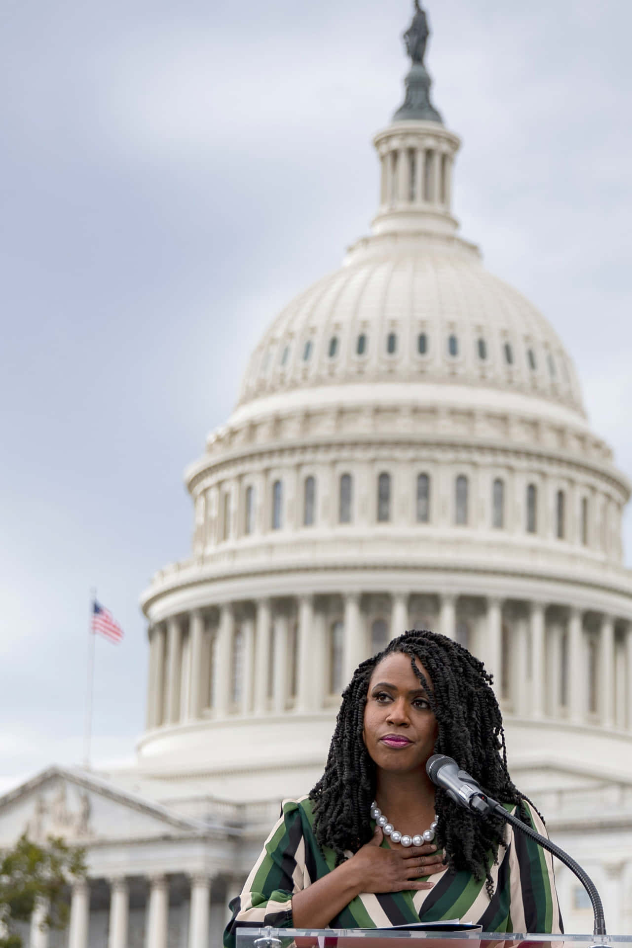 Ayanna Pressley, Speaking Passionately at a Capitol Event Wallpaper