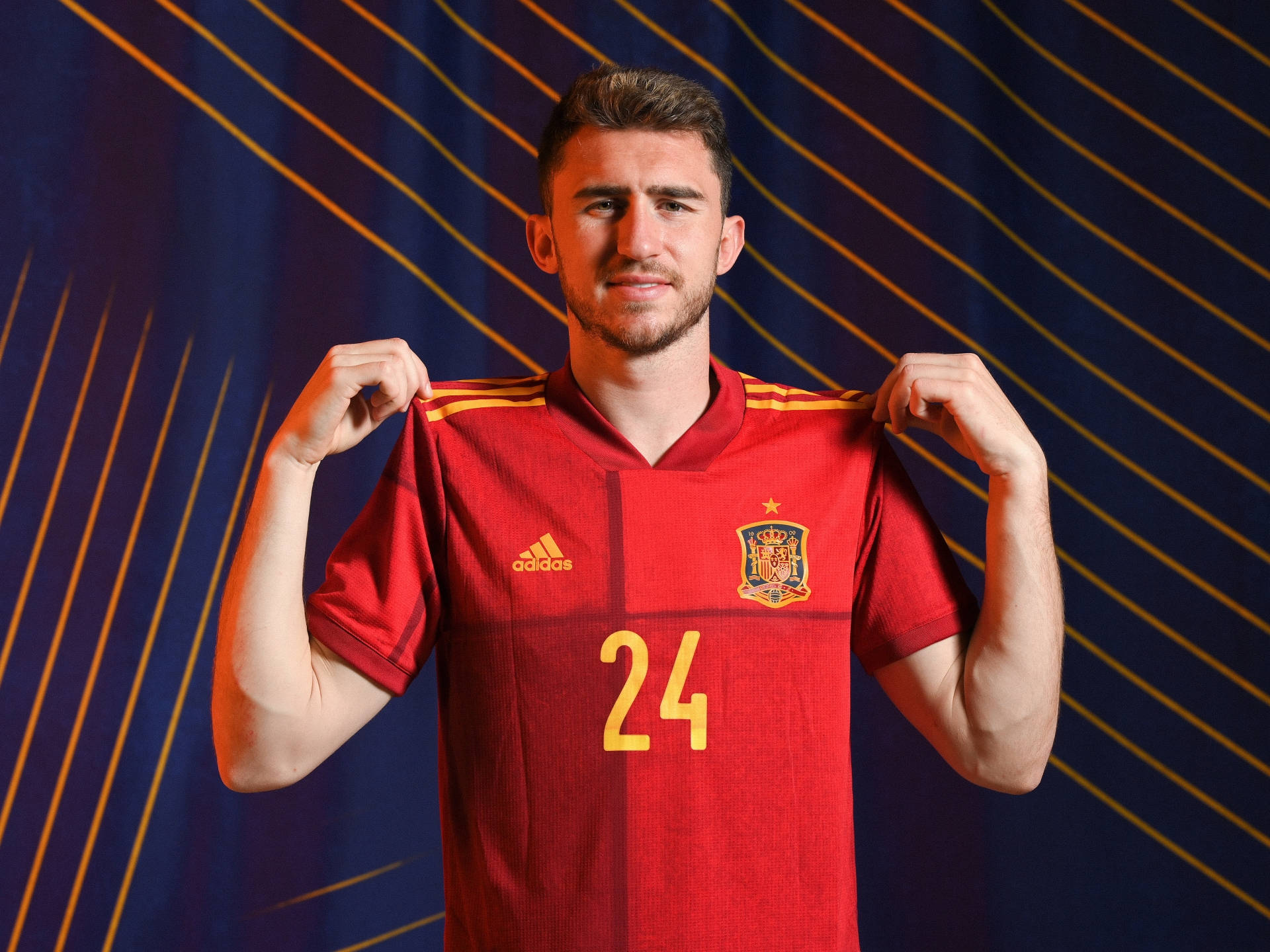 Aymeric Laporte With Striped Background Wallpaper