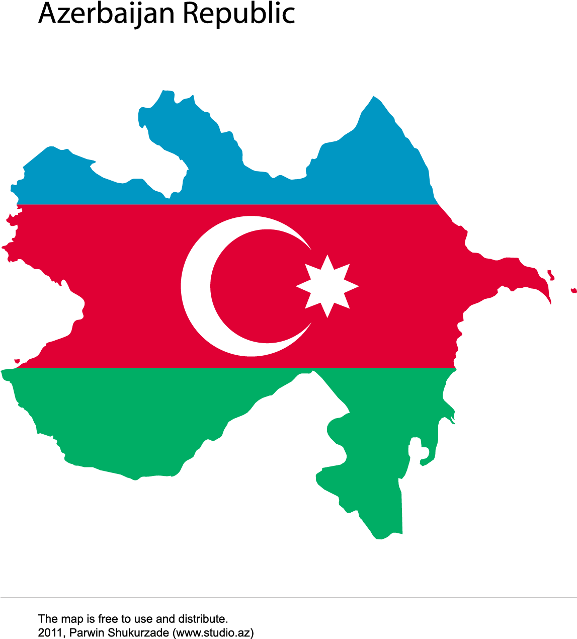 Azerbaijan Flag Map PNG