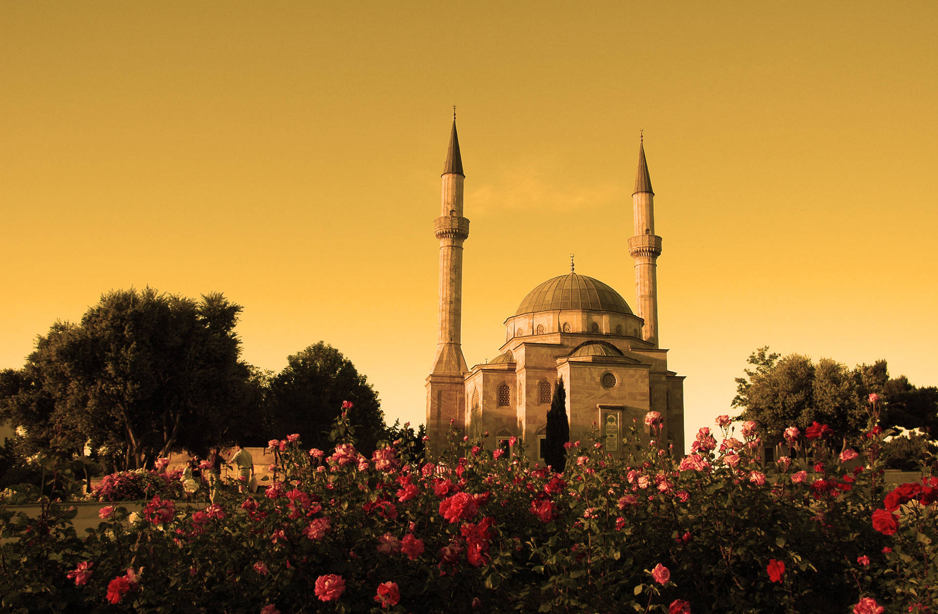 Azerbaijan Mosque With Flowers