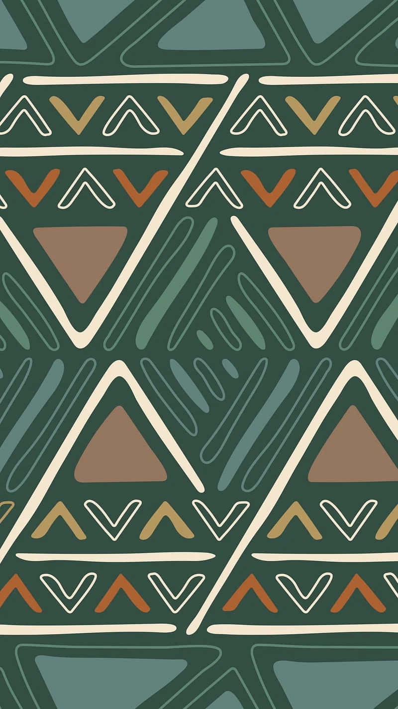 Aztec Triangle Pattern Green Brown Wallpaper