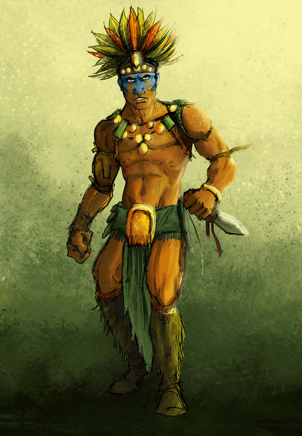 An Aztec Warrior stands firm, ready for battle Wallpaper