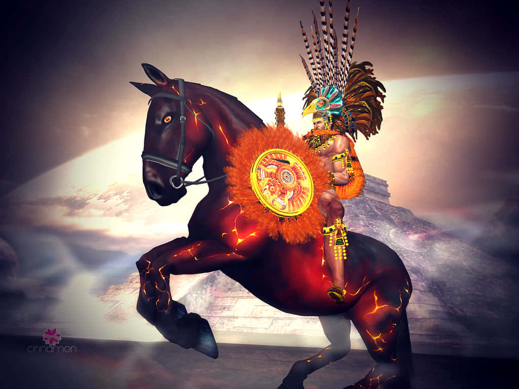 A fierce Aztec warrior dressed in traditional battle attire. Wallpaper