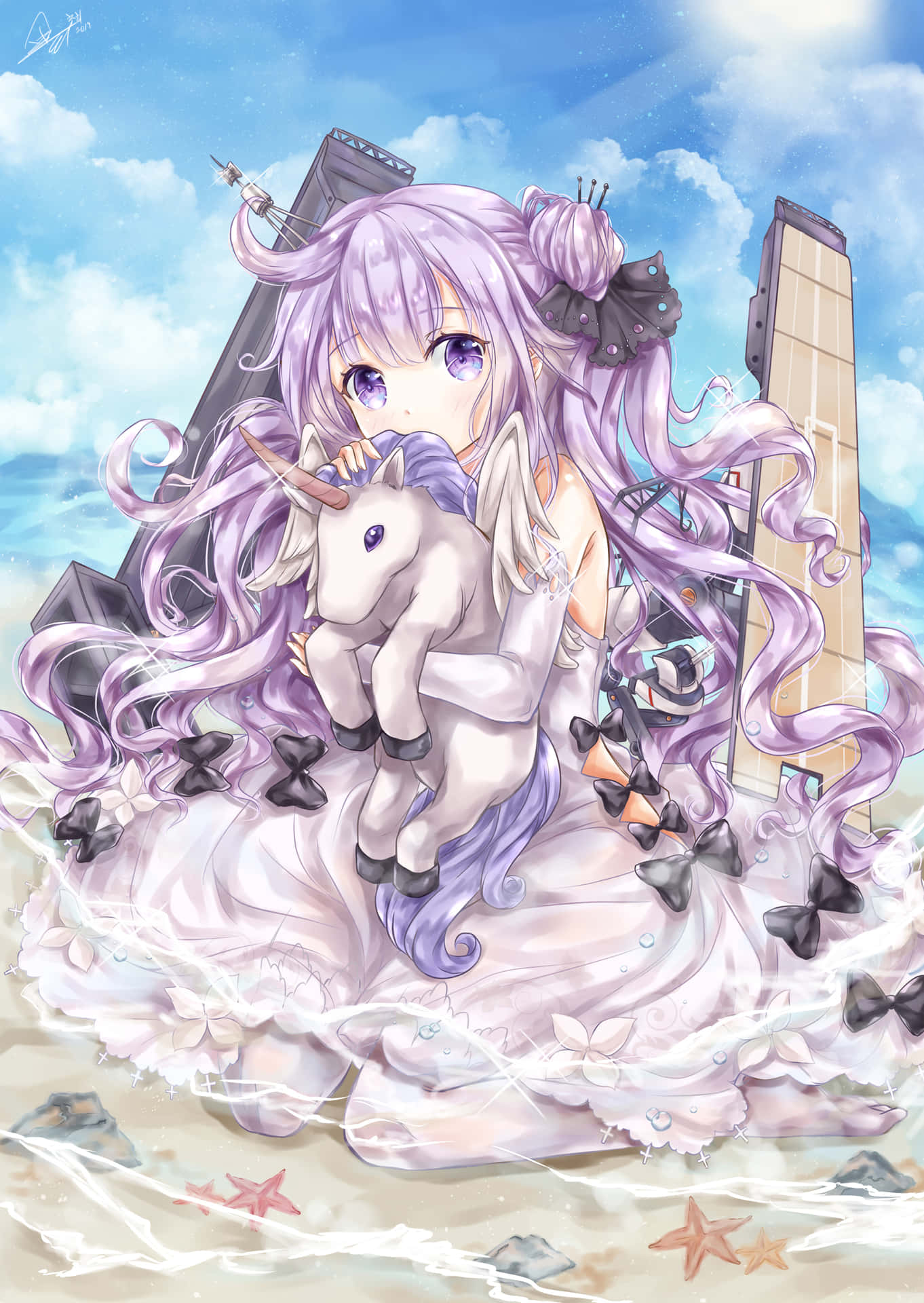 Azur Lane Eenhoorn Met Pluche Achtergrond