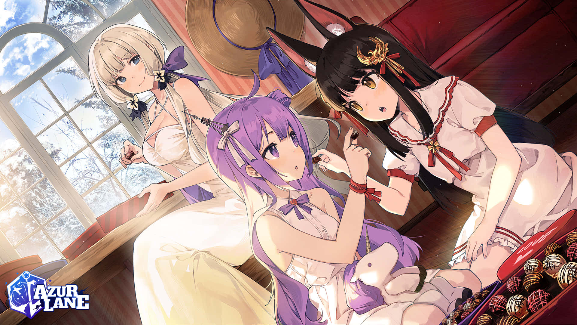 Azur Lane Eenhoorn En Vrienden Ontspanning Achtergrond