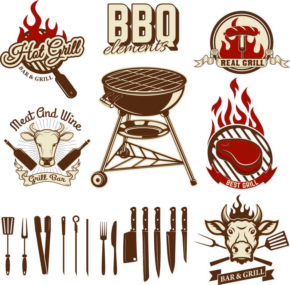 B B Q Grill Elements Vector Set PNG