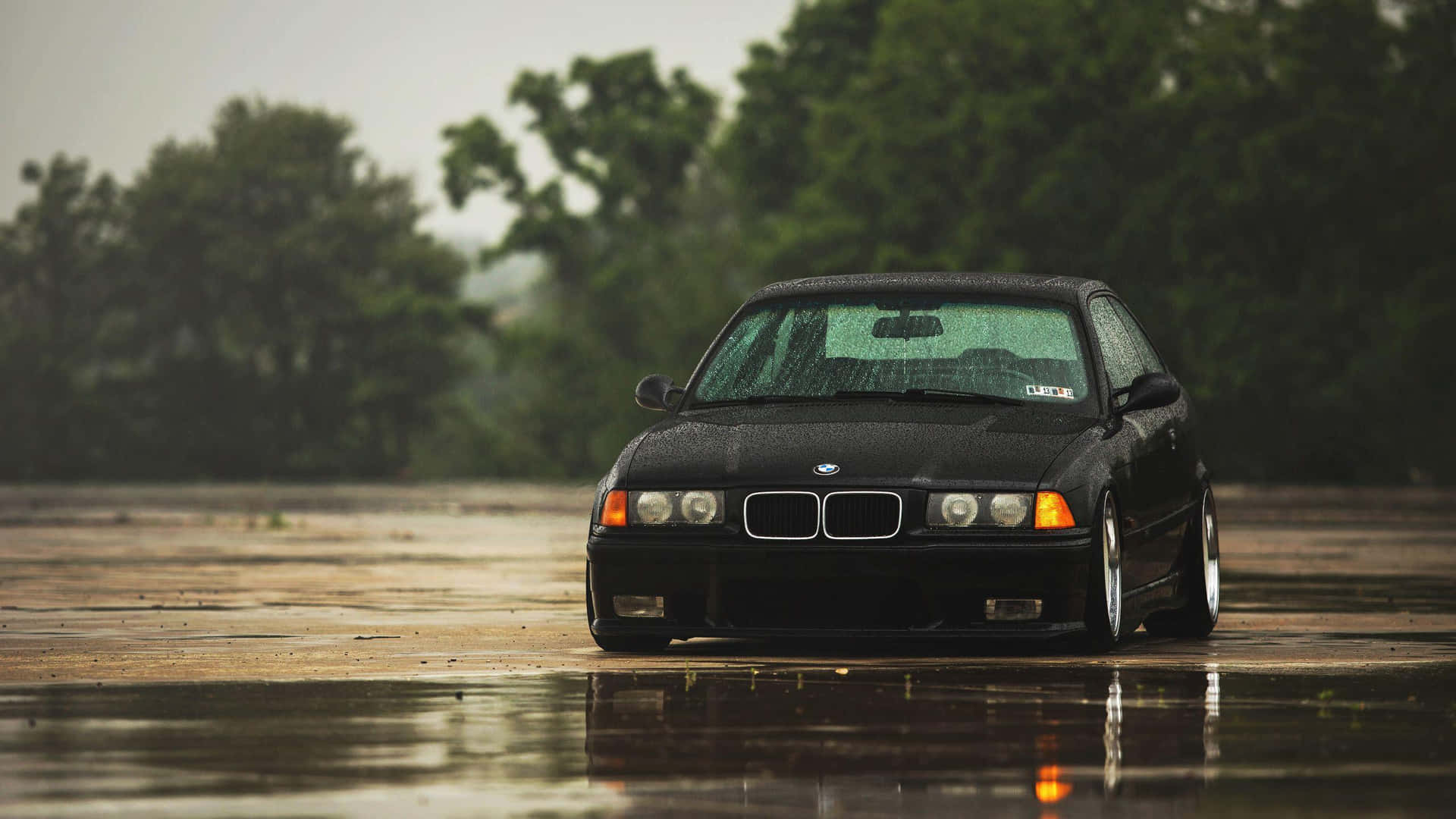 B M W E36 Black Coupe Rainy Day Wallpaper