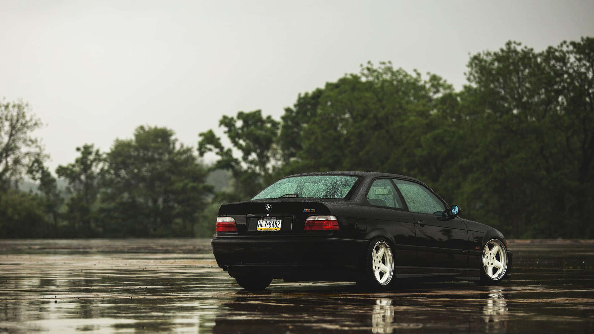 B M W E36 Coupe Rainy Reflection Wallpaper