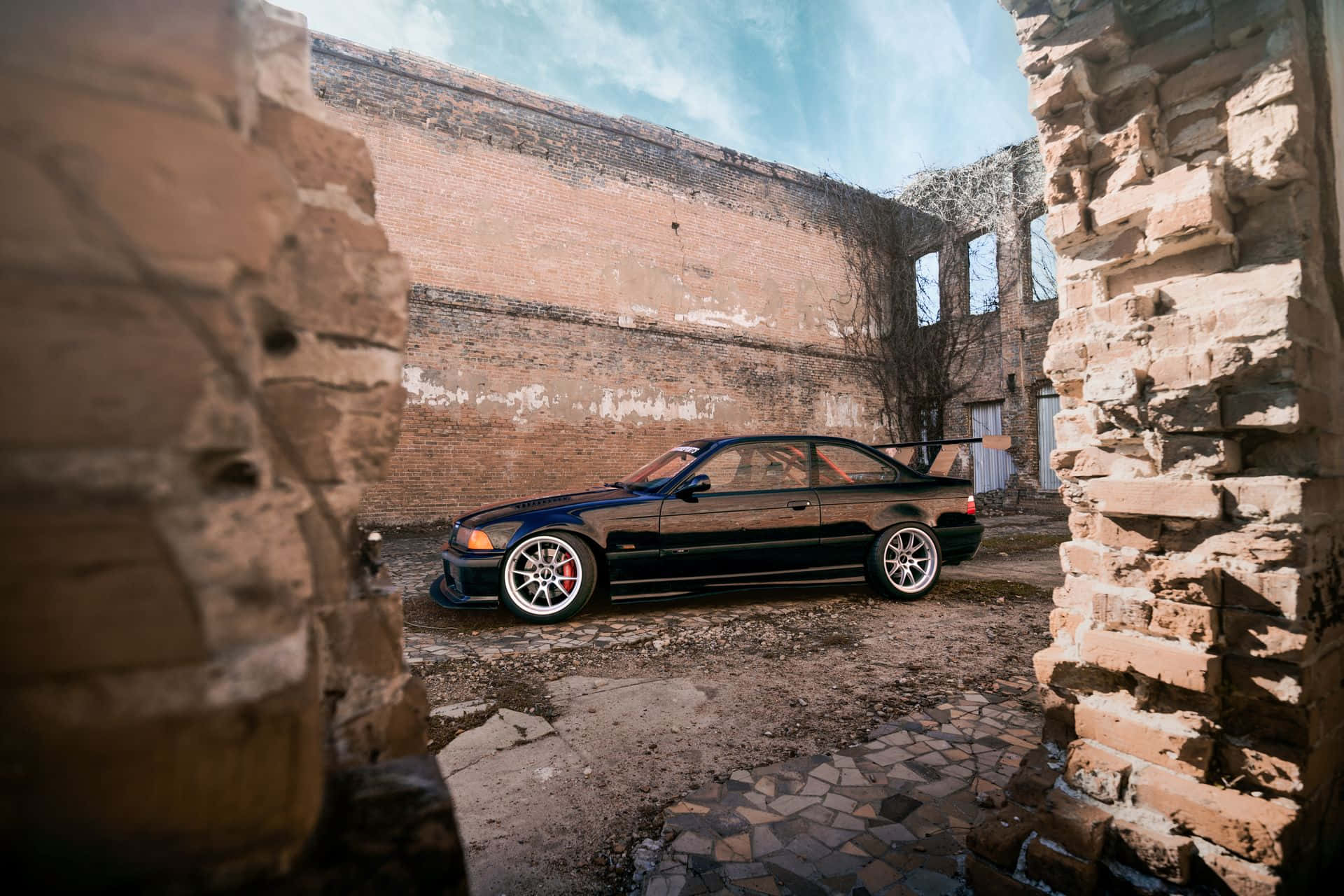 B M W E36 Urban Backdrop Wallpaper