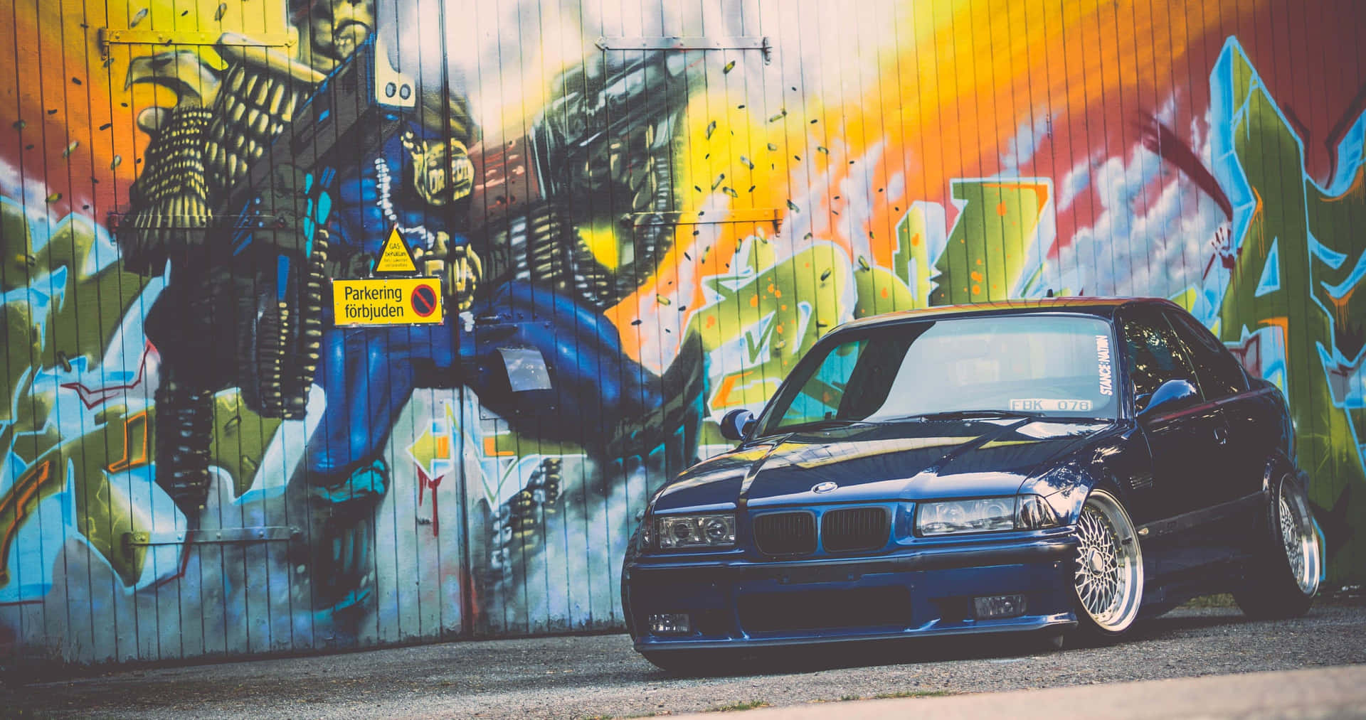 B M W E36 Urban Graffiti Art Backdrop Wallpaper