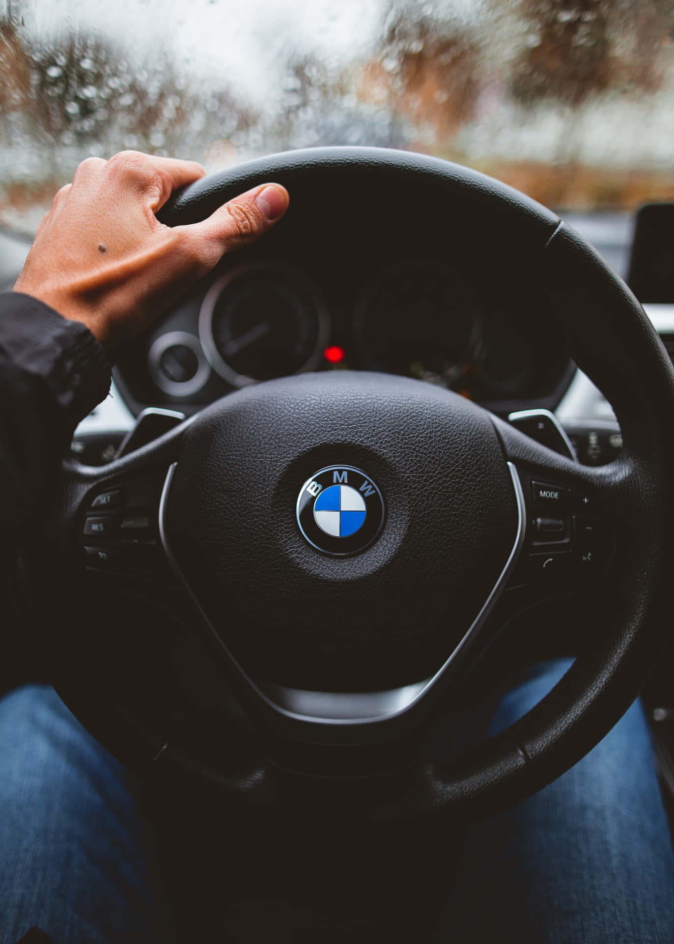 B M W Steering Wheel Rainy Day Wallpaper