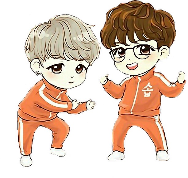 B T S Chibi Charactersin Orange Outfits PNG
