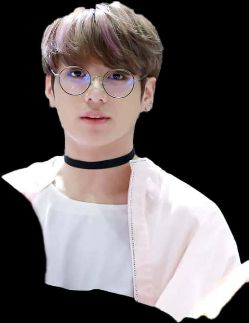 B T S Member Glassesand Choker PNG