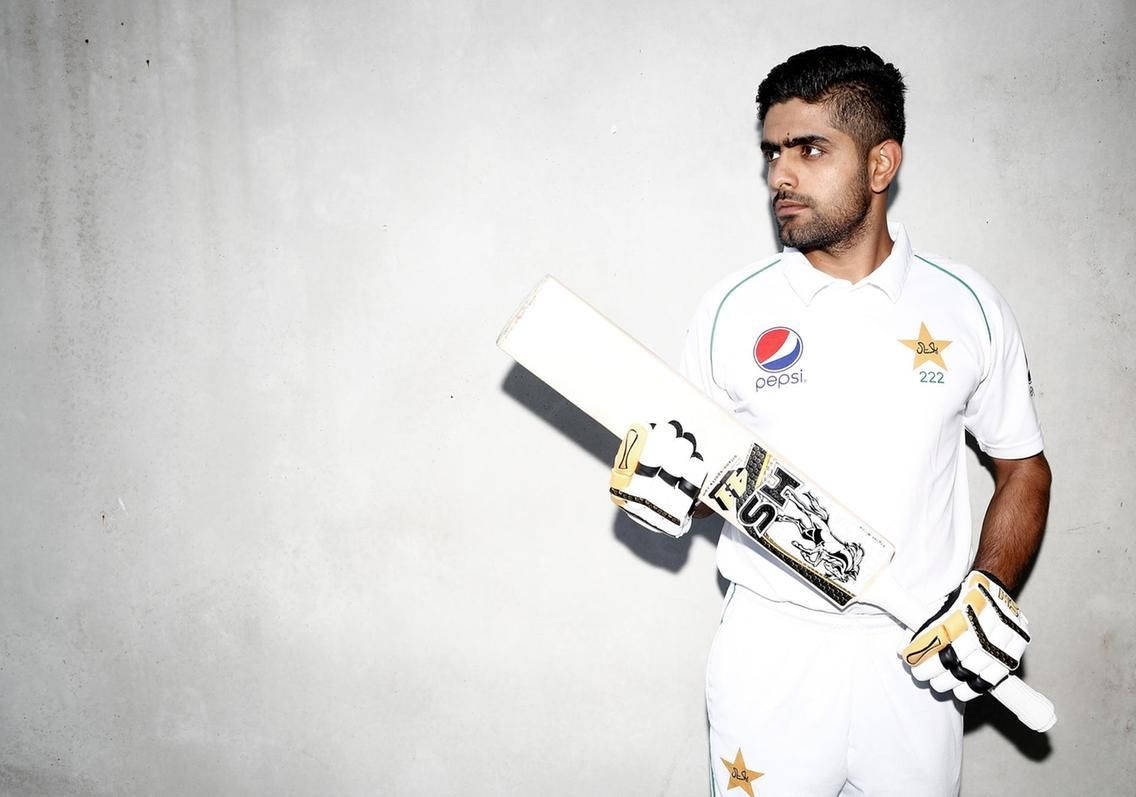 Star Cricketer Babar Azam in Action Wallpaper