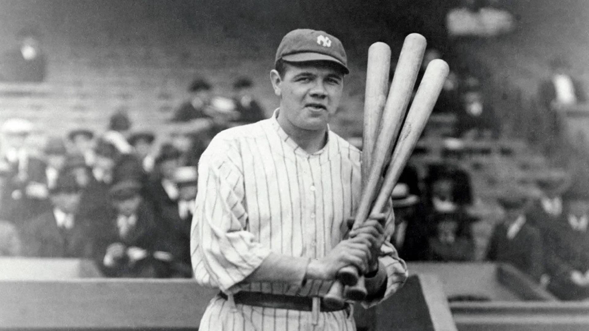Babe Ruth And Three Baseball Bats