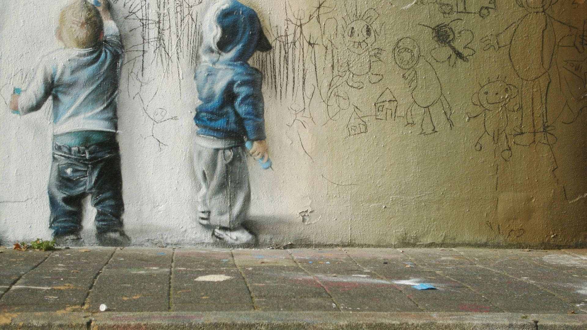 Babies Urban Art Painting Wallpaper