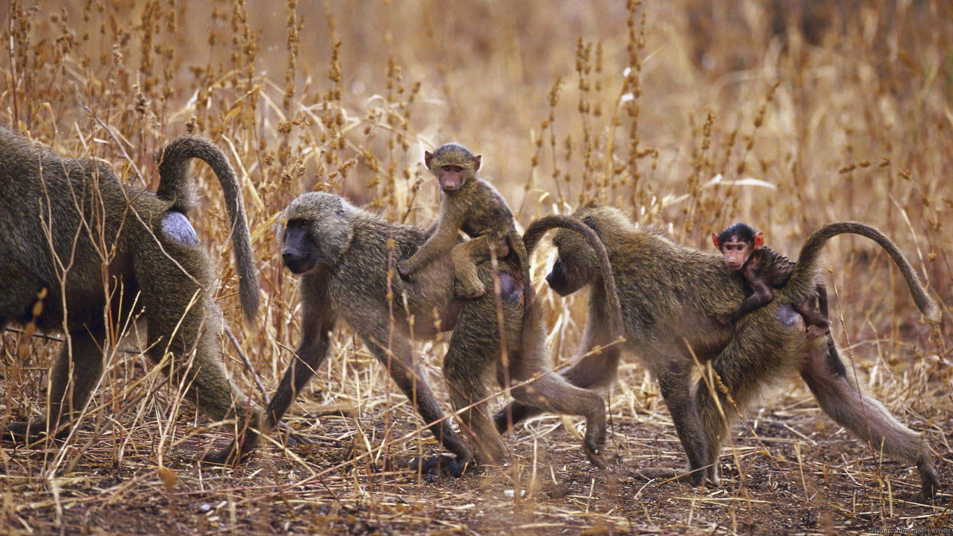 Baboon Family On The Move Wallpaper