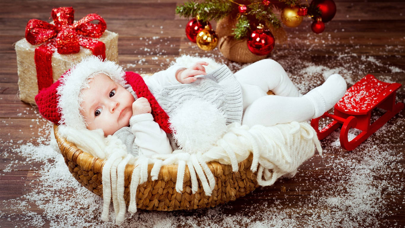 Baby And Christmas Present Wallpaper