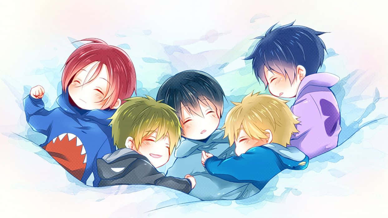 Four Anime Boys Are Laying On Top Of Each Other Wallpaper