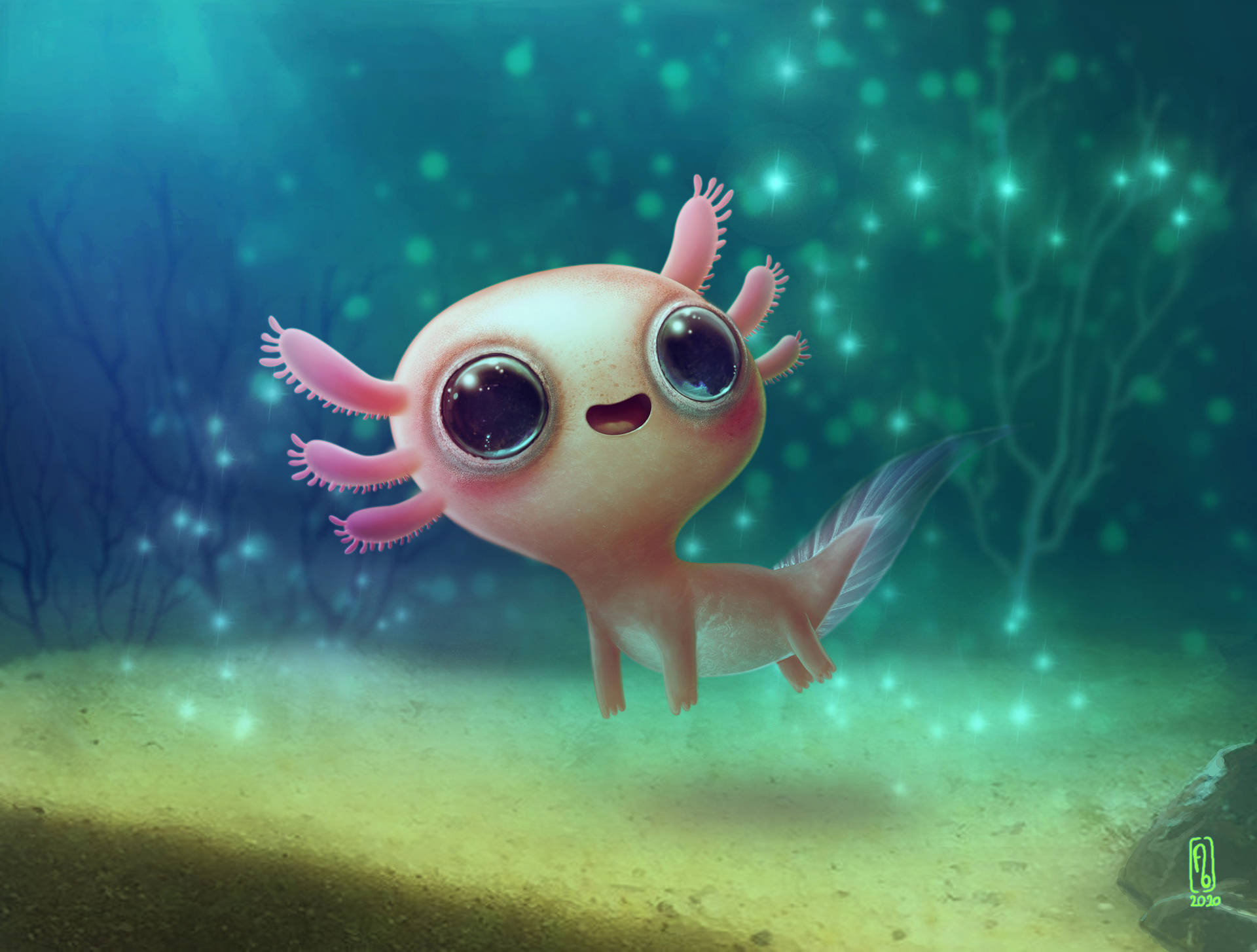Baby Axolotl Underwater Wallpaper