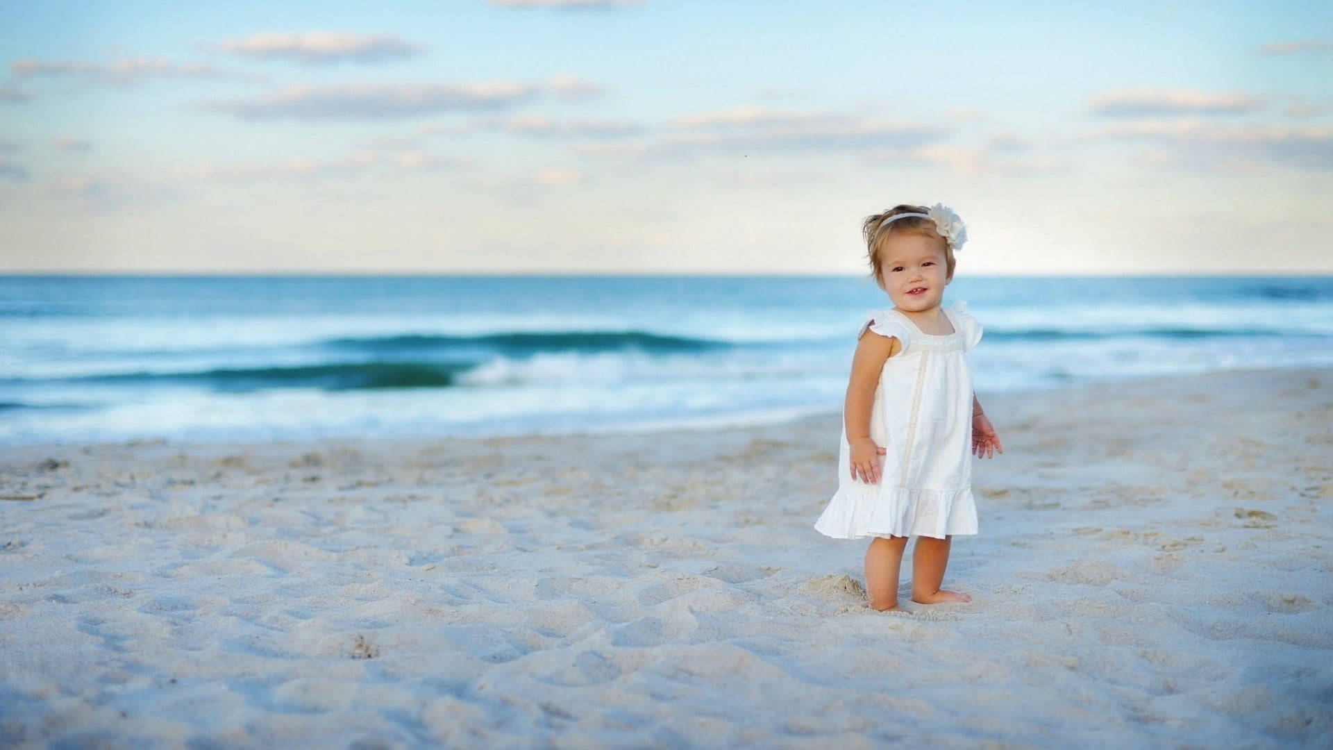 Baby Beach Girl In White Dress Wallpaper